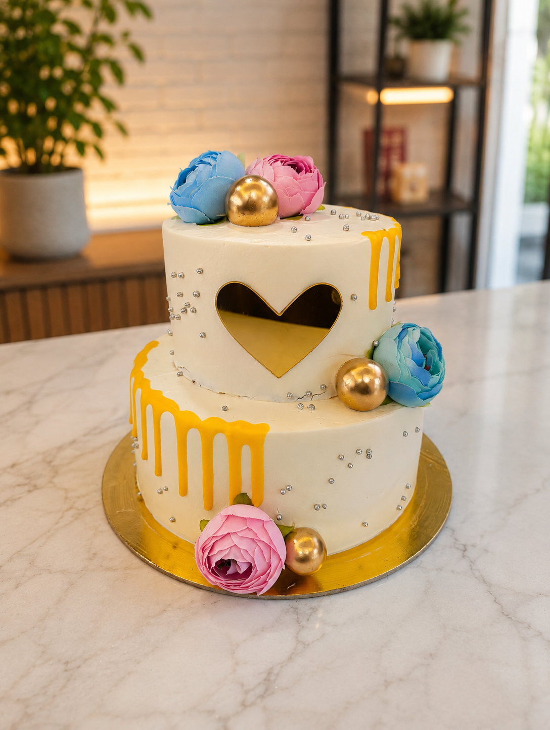 Floral butterscotch 2 tier cake